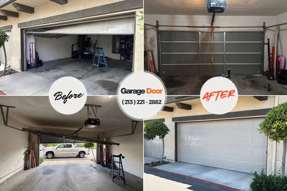 Before and after: garage door repair Rancho Cordova, CA